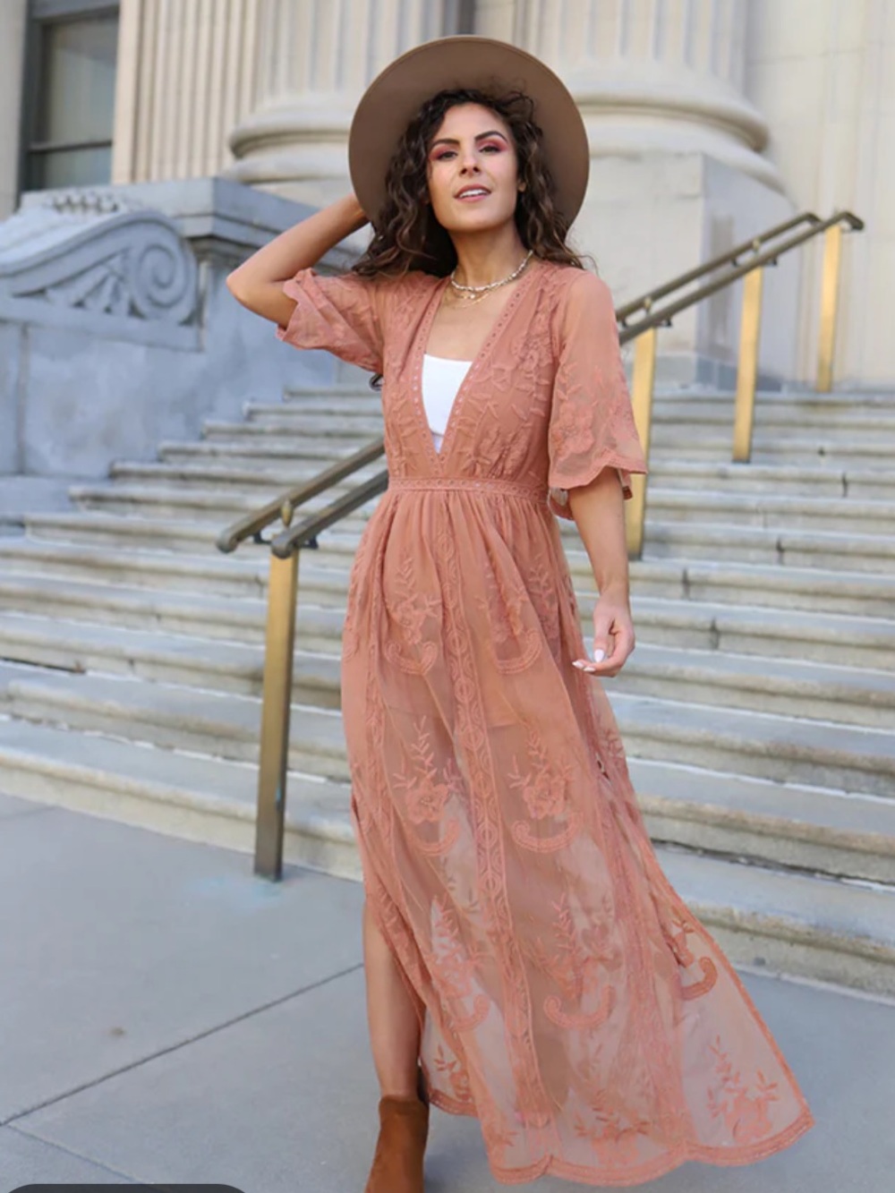 Socialite Embroidered Maxi Dress in Dusty Rose